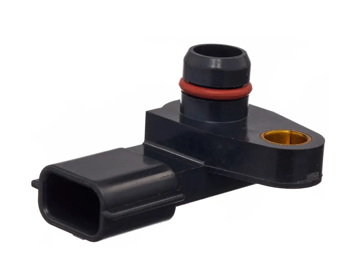 MAP sensor showing black housing with vacuum port, O-ring seal, and electrical connector